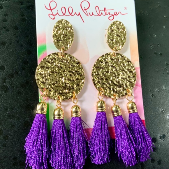 LILLY PULITZER EARRINGS-NWT PURPLE TASSEL “MERMAID GROTTO” GOLD  ⭐️PIERCED POST - Picture 3 of 7
